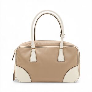 Prada leather Tan handbag Tessuto white Pink Beige nylon